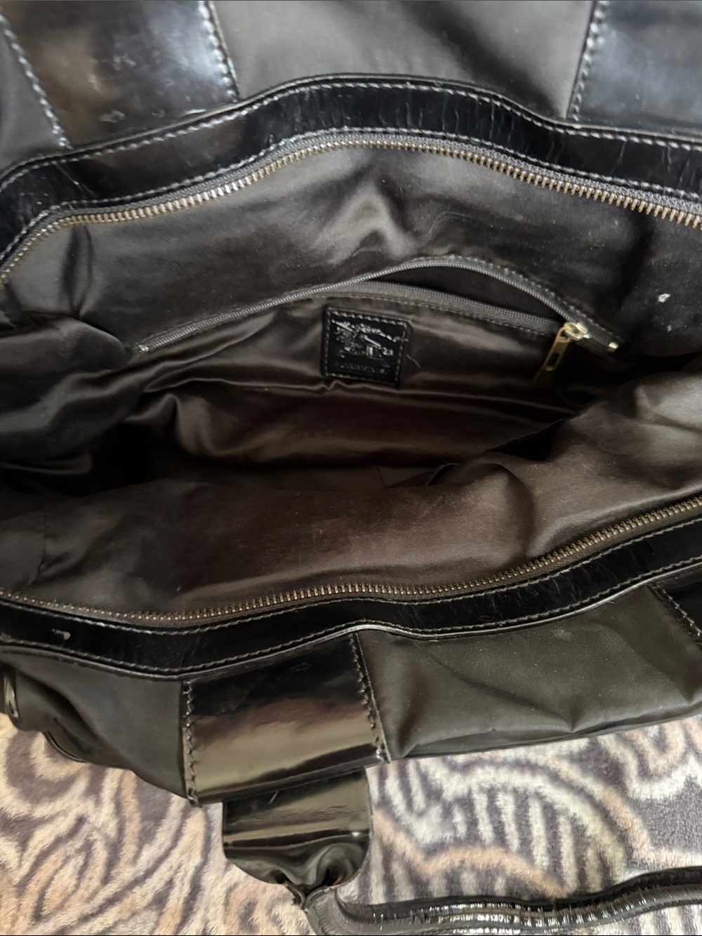 Black Patent Leather Tote Bag - Shiny Black Interior